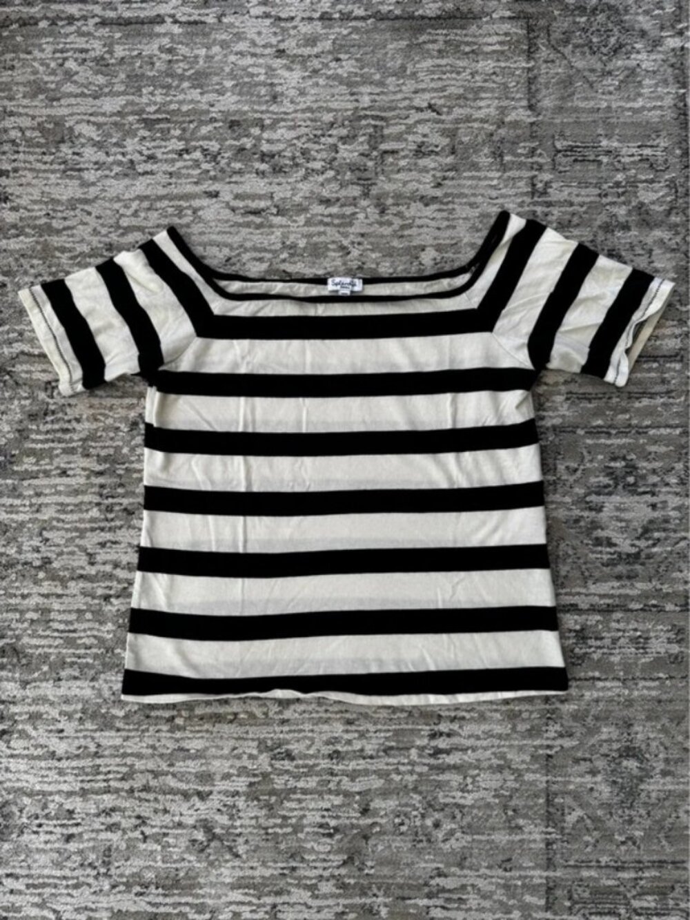 Splendid Black & White Striped Square Neck/Off The Shoulder Top - Size Small